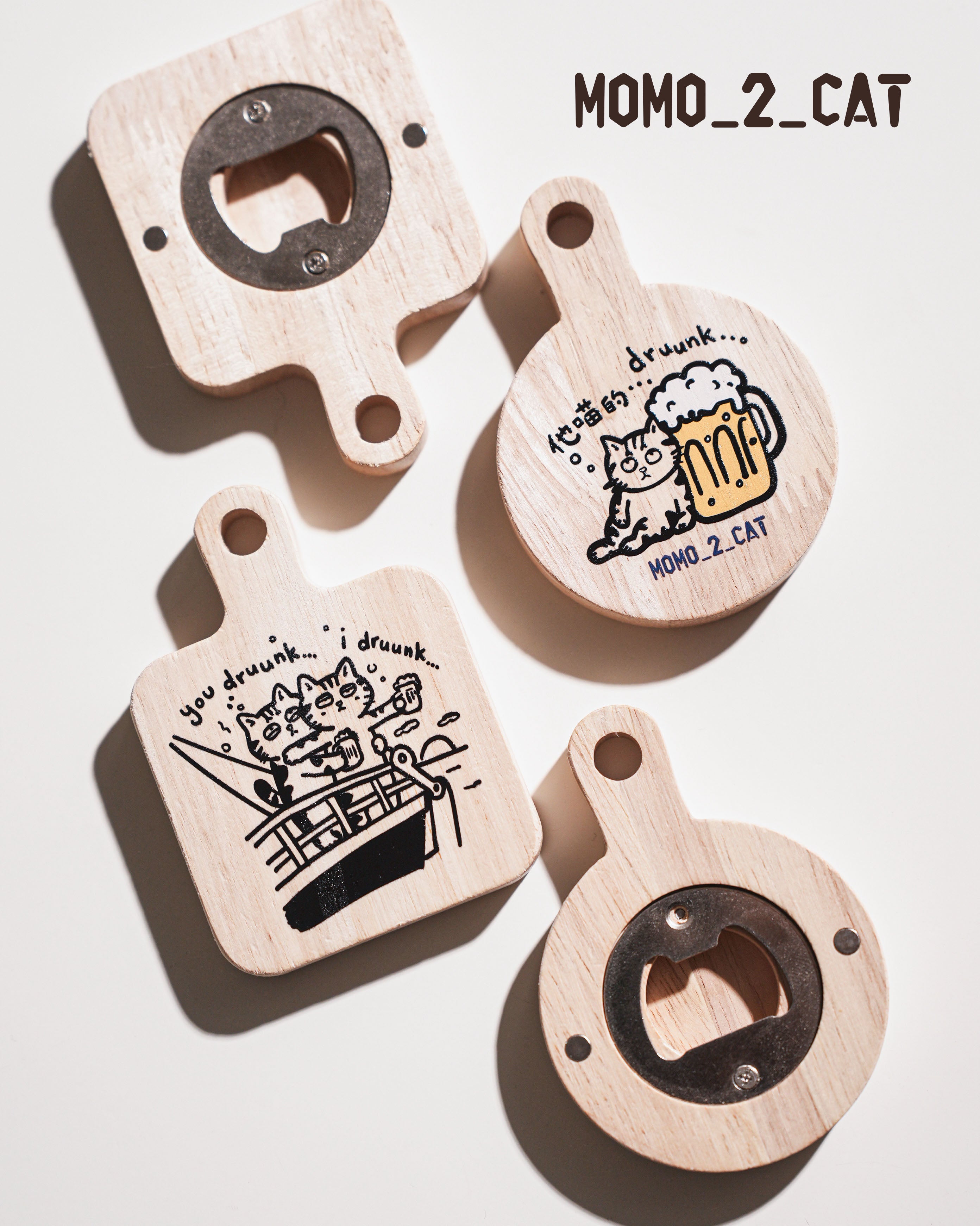MOMO_2_Cat Wooden Bottle Opener Magnet