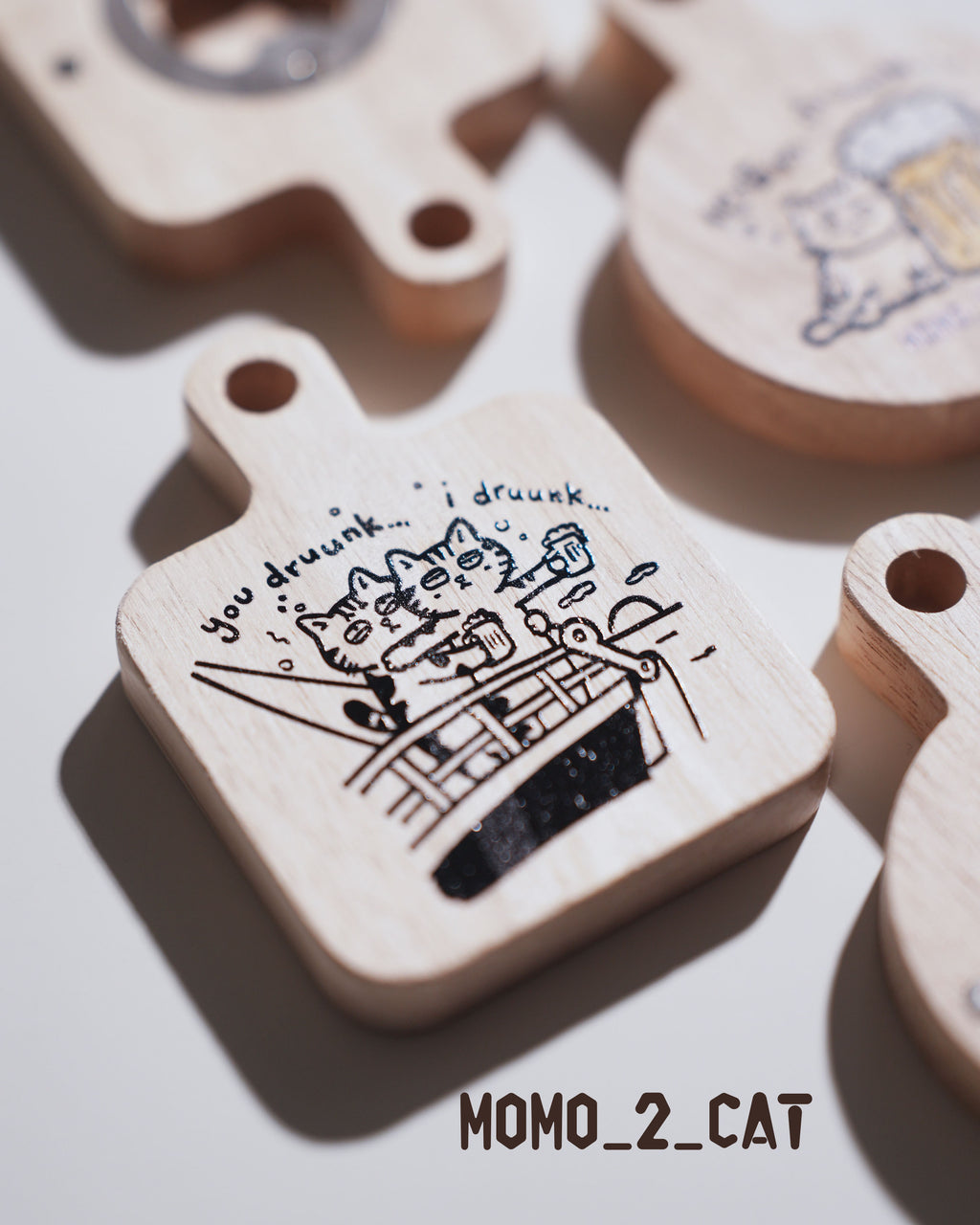 MOMO_2_Cat Wooden Bottle Opener Magnet